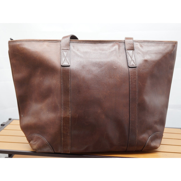 Mulholland Brothers Dark Brown Leather Shopper's Zippered Tote Bag - Picture 9 of 15